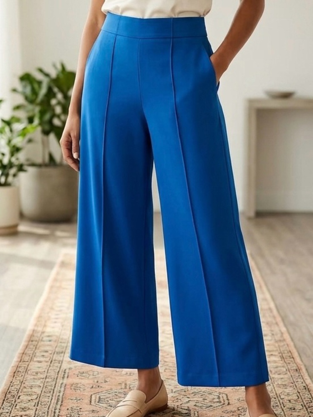 Jones & Co Blue Wide Leg Cropped Trousers Size Small